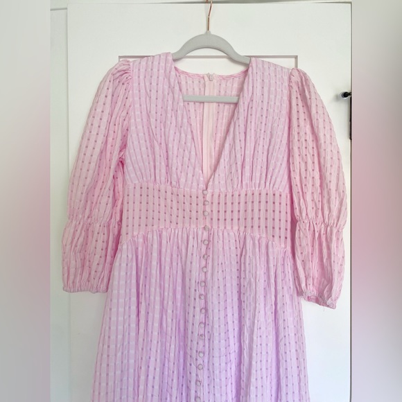 Light pink, striped, maxi dress with fabric buttons - Picture 2 of 2